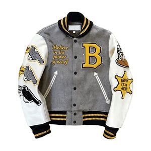 Veste bomber d'hiver à col en V de style américain personnalisée pour hommes, avec des patchs brodés, streetwear, coupe-vent, vestes pour hommes - Product Image 1