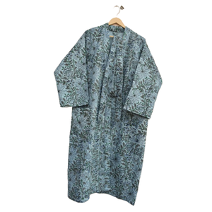 Kimono coton gaufré imprimé fleuri indien femmes été bio ouvert devant vêtements de nuit Robe vêtements de plage Robe - Product Image 1