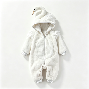 Mono de bebé de peluche con capucha de cisne blanco personalizado, pelele de bebé de lana con capucha de cisne, disfraz de cisne para recién nacido. - Product Image 3