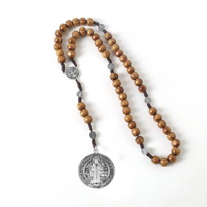 Colgante de Rosario de Madera de <span class=keywords><strong>Pino</strong></span> Natural al por Mayor, con Cruz Grabada en Aleación de Zinc, Ecológico, Adorno Colgante para Oración en Iglesia, Joyería de Pascua - Product Image 5