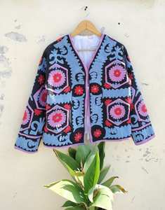Handmade Beautiful Black <b>Purple</b> Cotton Embroidery Suzani Short <b>Jacket</b> <b>for</b> <b>Women</b> Floral Beach Party Wear Winter Quilted Autumn - Product Image 2