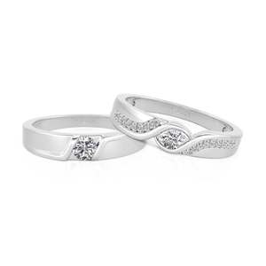 Jeulia Sterling Silver Bypass Round Cut <b>Couple</b> Ring Set with Zircon for Engagement - Product Image 1