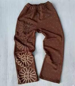 Pantalon de survêtement évasé baggy à jambes larges avec strass imprimés en sérigraphie personnalisée pour hommes Pantalon de jogging léger Taille élastique vieilli - Product Image 3