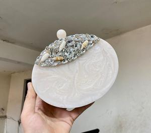 Artistic Resin Purse Jewelry <b>Box</b> With Crystal Embellishment And Gold Flower Top For <b>Wedding</b> Decoration - Product Image 2