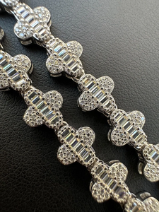 Chaîne de tennis en argent Sterling 925 massif glacé Moissanite trèfle baguette Hip Hop bijoux pour femmes bijoux de mode - Product Image 5