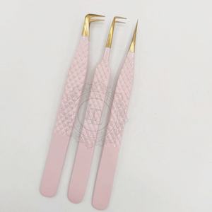 Nouvelle arrivée de pinces à cils en acier inoxydable faites à la main Logo personnalisé Revêtement en poudre rose pour bébé Diamant durable à pointe d'or - Product Image 1