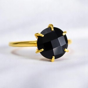 New Arrival Round <b>Black</b> Onyx Gemstone Prong set Gold Plated Band 925 Silver <b>Ring</b> 8 MM Natural Birthstone <b>Rings</b> for <b>Women</b> - Product Image 1