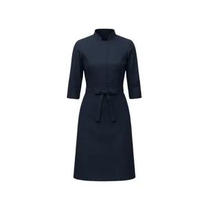 Uniforme de hostelería azul marino con cinturón y mangas 3/4 - Product Image 1
