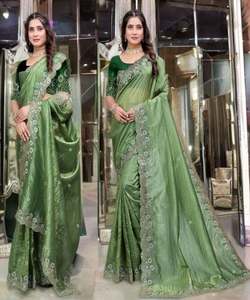 MORDEN BLEU CLAIR LICHI SOIE JACQUARD TRAVAIL SAREE AVEC CHEMISIER NON COUDU USAL WEAR CAUSAL PRIX DE VENTE ENTIER VÊTEMENT ETHNIQUE - Product Image 5