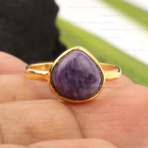 Dernière Charoite violette 10x10mm Bague lunette en forme de cœur Argent sterling 925 Plaqué or 18 carats Éternité Vermeil Fournisseur de l'Inde - Product Image 5