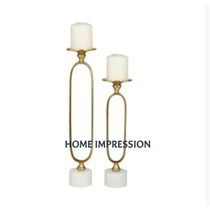 Candelabros decorativos Juego de 2 candelabros de mesa de metal y mármol Portavelas de restaurante al por mayor vintage a la venta - Product Image 1