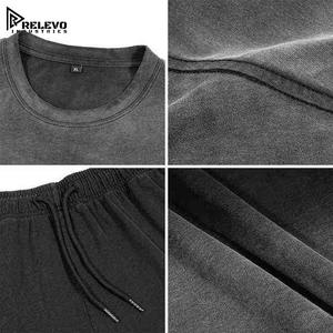 ชุดวอร์มผู้ชายผ้าฝ้าย 100% ล้างสีแบบ Acid Wash เสื้อและกางเกงขาสั้น 2 ชิ้น ชุดเซ็ตคู่ สามารถสกรีนโลโก้ได้ สวมใส่สบาย - Product Image 4