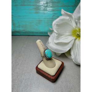 Johnny Dixon Kingman Turquoise & Platinum Sterling Silver <b>Adjustable</b> Boho <b>Ring</b> Marquise Cut Natural Stone for Everyday Wear - Product Image 2