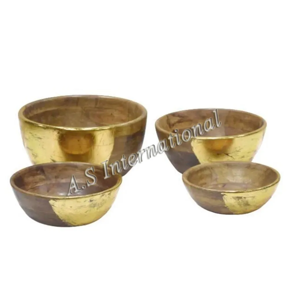 High Quality Customized Logo Wooden Salad Bowl Set Of 4 Antique Design Serving Bowl For Home & Decorate Kitchenware Hot Selling