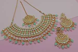 Conjunto de joyas chapadas en oro Kundan tradicional indio y conjunto de collar de cobre para mujeres y niñas accesorios indios joyería Mujer - Product Image 5