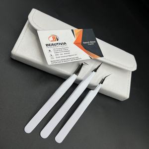 Pinzas LASH de acero inoxidable con logotipo personalizado, puntiagudas para extensión de pestañas, bolsa de cuero de fibra, volumen sostenible - Product Image 3
