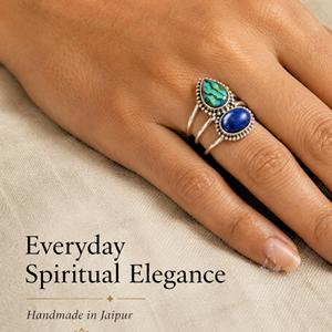 Abalone and <b>Lapis</b> <b>Lazuli</b> <b>Ring</b>, 925 Sterling Silver Vertical Gemstone - Product Image 2