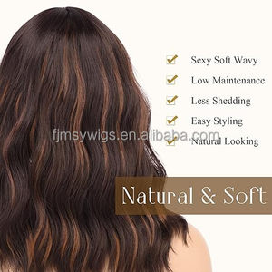 Parrucca da Bob con frangetta lunga spalle parrucca ondulata sintetica capelli corti per le donne festa di uso quotidiano - Product Image 4