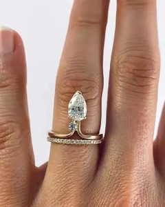 14K สีเหลืองทองแฮนด์เมดแหวนหมั้นทันสมัยชุดเพชรตัดลูกแพร์สำหรับแฟนสาวของขวัญวันครบรอบสำหรับเธอ - Product Image 3