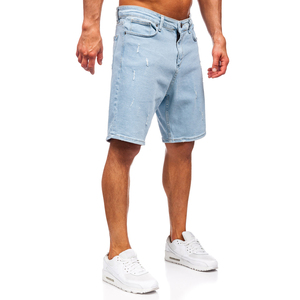 Pantalones cortos vaqueros lavados Vintage para hombre, pantalones vaqueros de verano informales con logotipo bordado de diamantes de imitación personalizados - Product Image 3