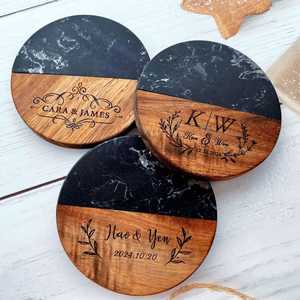 Top Quality <b>Round</b> Acacia Wood Coaster Set, Natural Finish Drink <b>Mats</b> with Holder for Hotels and Restaurants stone coasters - Product Image 4