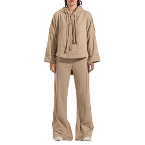 Sudadera de Manga Larga con Parches de Rayas Sueltas de Alta Calidad, Costura Exterior, Dobladillo Ancho, Sudadera con Capucha para Mujer - Product Image 1