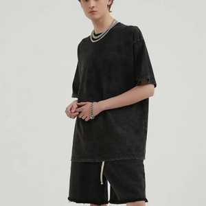 Camiseta con cuello redondo personalizada para hombre, camiseta recortada cuadrada, camisa con diamantes de imitación bordados desgastados con sol de Terry francés para hombre 2025 - Product Image 5