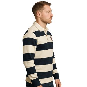 เสื้อโปโลรักบี้แขนยาวผ้าฝ้าย100% 300 GSM เสื้อคู่ดีไซน์ลายทางสีน้ำเงินงาช้างรุ่นเฮฟวี่เวทใส่สบาย - Product Image 4