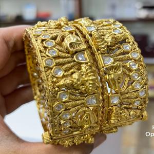 Elegant High <b>Gold</b> Openable Two <b>Set</b> Of <b>Bangles</b> Wedding And Functions Occasions Wear Collection Women And Girls - Product Image 1