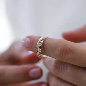 Anillo de banda de articulación de punto único 14K oro sólido cuadrado apilable corte redondo anillo de diamante cultivado en laboratorio banda de boda regalo de aniversario joyería - Product Image 2