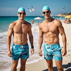 Pantalones cortos de playa de línea de rayas personalizados Pantalones cortos de sublimación ligeros Pantalones cortos de playa de verano de cintura con cordón para hombres - Product Image 3