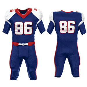 Uniforme de Fútbol Americano Sublimado Personalizado 100% Poliéster, Transpirable, Absorbente de Humedad, Azul Marino y Blanco, con Nombre del Jugador - Product Image 1