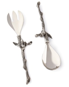 Ensemble de service à salade en métal moderne avec poignée en bois Ustensile de service design pour la salle à manger Chic Home Essential - Product Image 2