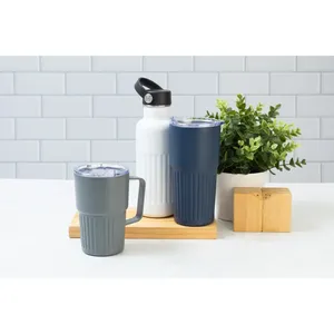 Bicchiere Termico Alto in Acciaio Inossidabile con Effetto Striato, Tazza Termica Sostenibile - Product Image 5
