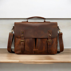 Vintage Brown Leather Luxury Office Briefcase for Men Premium Business Laptop Bag with Buckle Straps Brass Hardware Lightweight - Product Image 5
