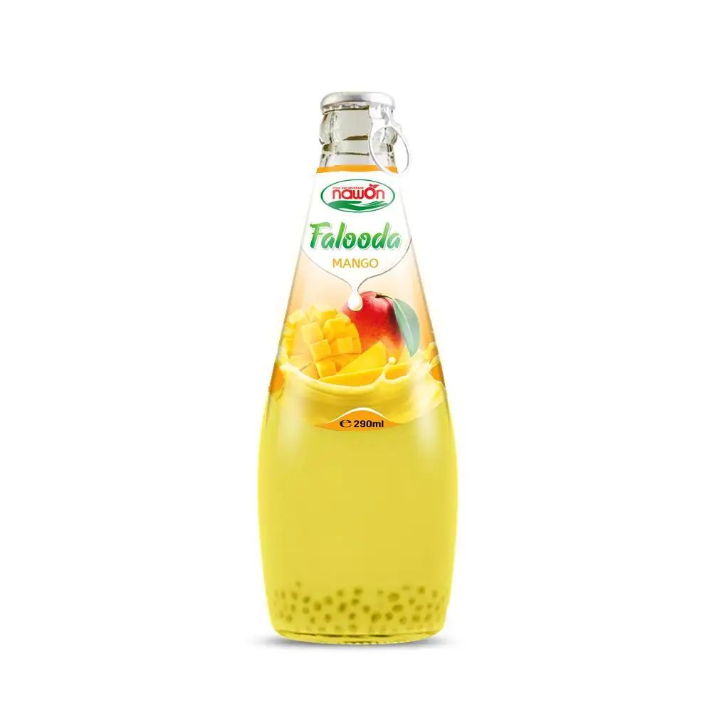 FALOODA MANGO flavor bottiglia di vetro da 290ml con semi di basilico-pronto per l'uso bevanda Falooda-prezzo economico OEM all'ingrosso