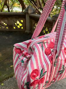 Quilted Design Luxury Cotton Shoulder Tote Duffle Bag Women Large Capacity Weekender Travel <b>Handbag</b> Zipper Portable High Quality - Product Image 4