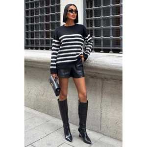 Pull en tricot décontracté à rayures contrastées 1371 - Product Image 3