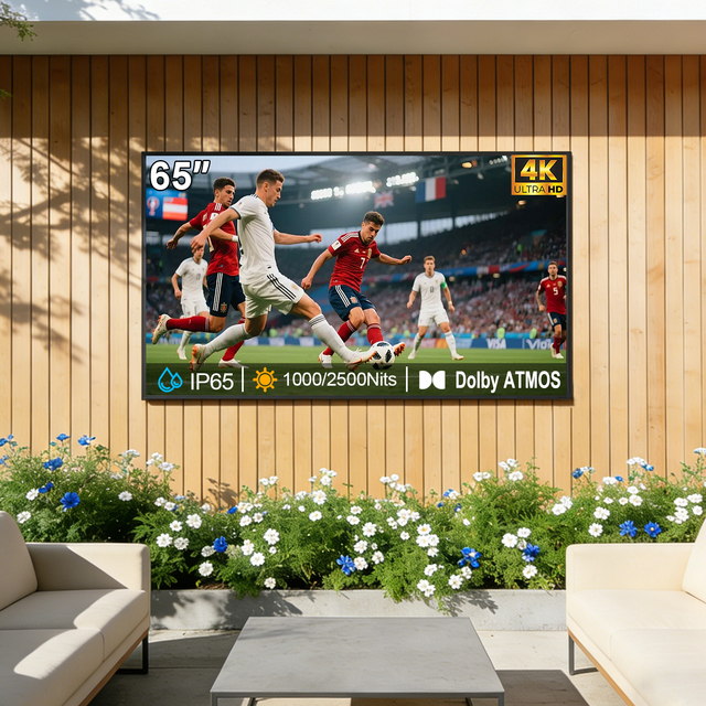 65 Inch Outdoor Waterproof Google TV 4K UHD 1000 Nits IP65 Anti-Glare, Full Sun Readable for Pool Patio Backyard Villa