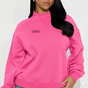 Premium Women's Oversized Mock Neck Knitted Puff Printed Heavyweight Soft Cotton Fleece Blank Sweatshirt - Product Image 1