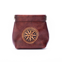 Porte-monnaie en cuir vintage fait main avec motif soleil en relief, pochette porte-clés unisexe personnalisée, fermeture compacte à pression, usage quotidien