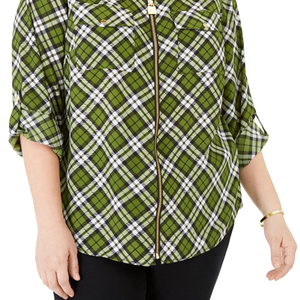 Camicetta in chiffon verde a quadri con dog tag in stile western primaverile, taglia XL (Extra Large) per donna Michael Kors, con pizzo, OEM - Product Image 3