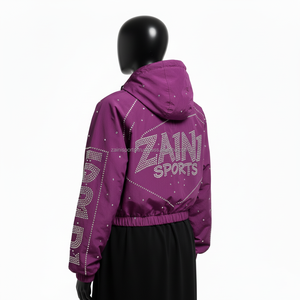 <b>Women</b> High Quality Polyester <b>Windbreaker</b> <b>Jacket</b> Soft Purple Color Custom Logo With Crystal Rhinestone Design <b>Jacket</b> For <b>Women</b> - Product Image 3