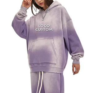 Nouveau 400gsm Spray Dyed Color Womens Hoodies Fashion Casual Washed Distress Loose Fit Women's Causal Hoodies - Product Image 6