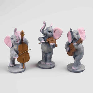 Estatua de Resina de Trío de Elefantes Musicales, Adorable Decoración de Exterior con Patrón Animal - Product Image 2