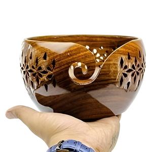Cuenco de hilo de madera de Mango de bajo precio, cuenco de ganchillo de diseño único de madera grande para soporte de hilo, ganchillo de punto para Decoración - Product Image 4