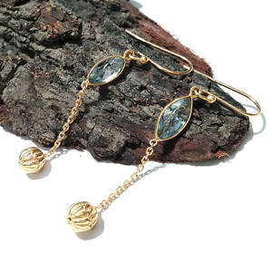 Boucles d'oreilles pendantes en forme de marquise facettée en topaze bleue naturelle, plaquées or sur argent, pour femmes, à porter pour les fêtes - Product Image 5