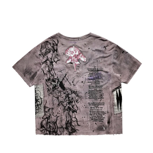 เสื้อยืดผ้าฝ้าย300GSM ออกแบบได้ตามต้องการสำหรับผู้ชายทรงบ็อกซี่ทรงโอเวอร์ไซส์พร้อมพิมพ์ลาย DTG การเย็บปะติดปะต่อกันดีไซน์ถูกทำลายและการบำบัดด้วยกรด - Product Image 2