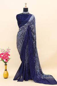 Bollywood Design, chemisier de travail Georgette Saree avec séquence de velours Viscose, fabricant de Surat - Product Image 2