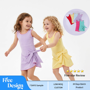Girls Yoga Dress Sleeveless built in Shorts Bow Trim Non <b>See</b>-<b>through</b> for Beach Holiday LOW MOQ Custom Color Size - Product Image 1
